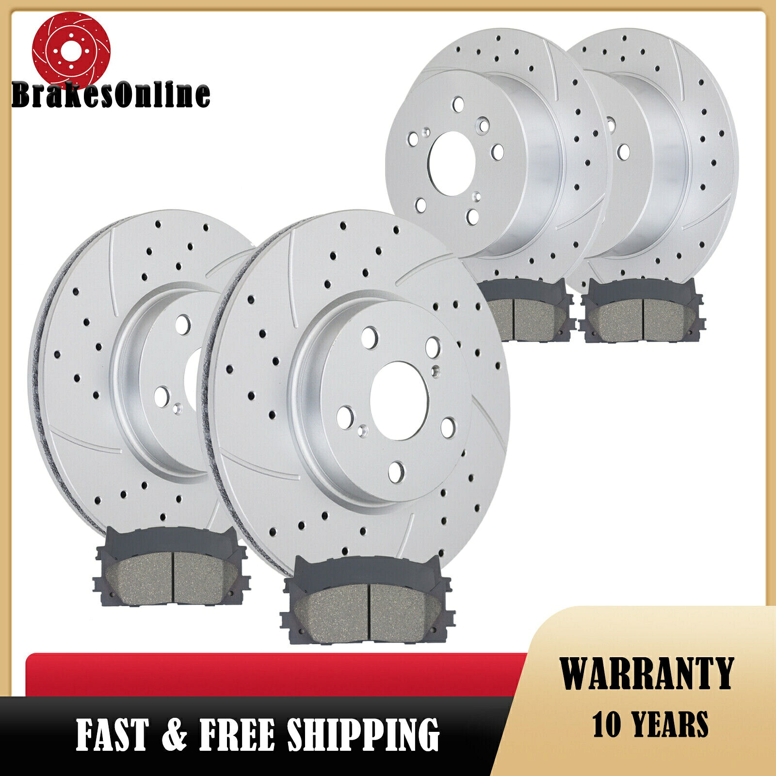 brake disc rotor Lexus ES300H 2013 2014 2015スロット付きフロントリアブレーキローターブレーキパッド Front Rear Brake Rotors Brake Pads Fit for Lexus ES300H 2013 2014 2015 Slotted【並行輸入品】