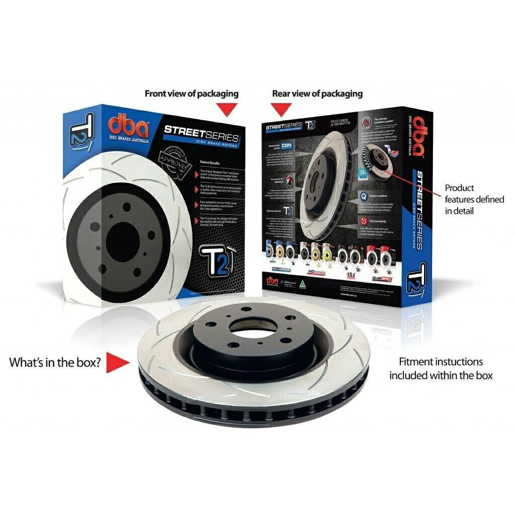 brake disc rotor DBAストリートシリーズT2スロット付きフロントローターキットスバルSTI 04-17 / WRX 08-14 DBA Street Series T2 Slotted Front Rotors kit Subaru STI 04-17 / WRX 08-14【並行輸入品】