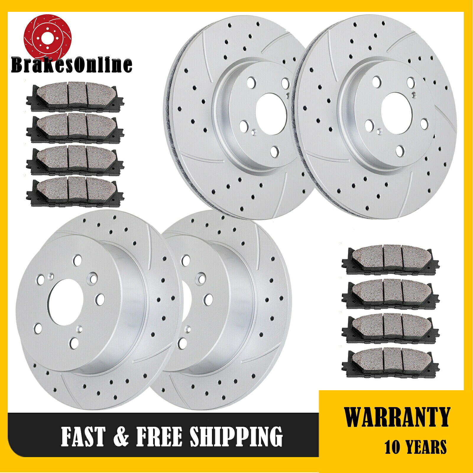brake disc rotor トヨタアバロンレクサスES300Hフロントおよびリアドリルブレーキローターパッドキットに適しています Fit for Toyota Avalon Lexus ES300H Front and Rear Drilled Brake Rotors Pads Kit【並行輸入品】