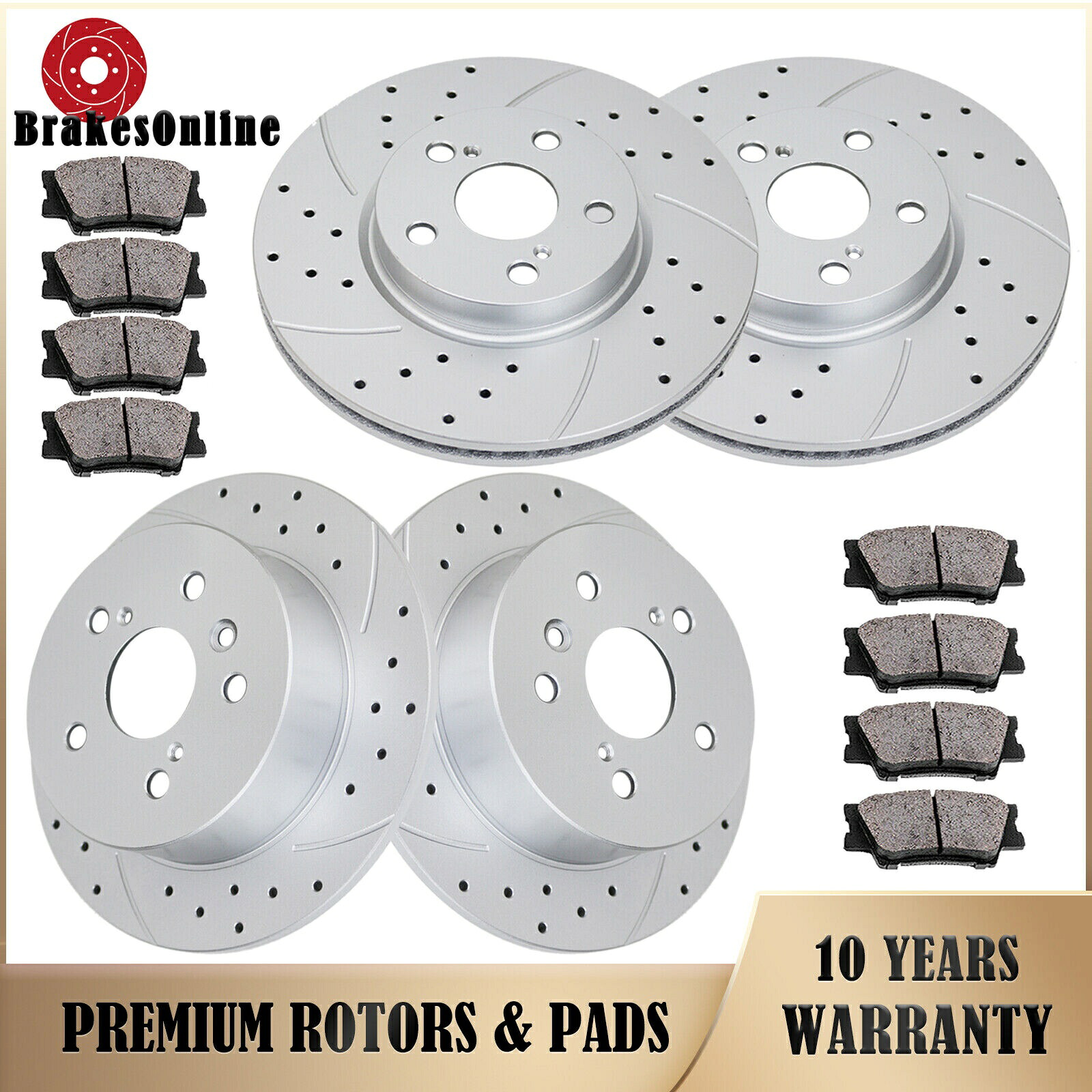 brake disc rotor トヨタアバロンレクサスES350 2013-2018フロントリアスロットブレーキローターパッドに適しています Fit for Toyota Avalon Lexus ES350 2013-2018 Front Rear Slotted Brake Rotors Pads【並行輸入品】