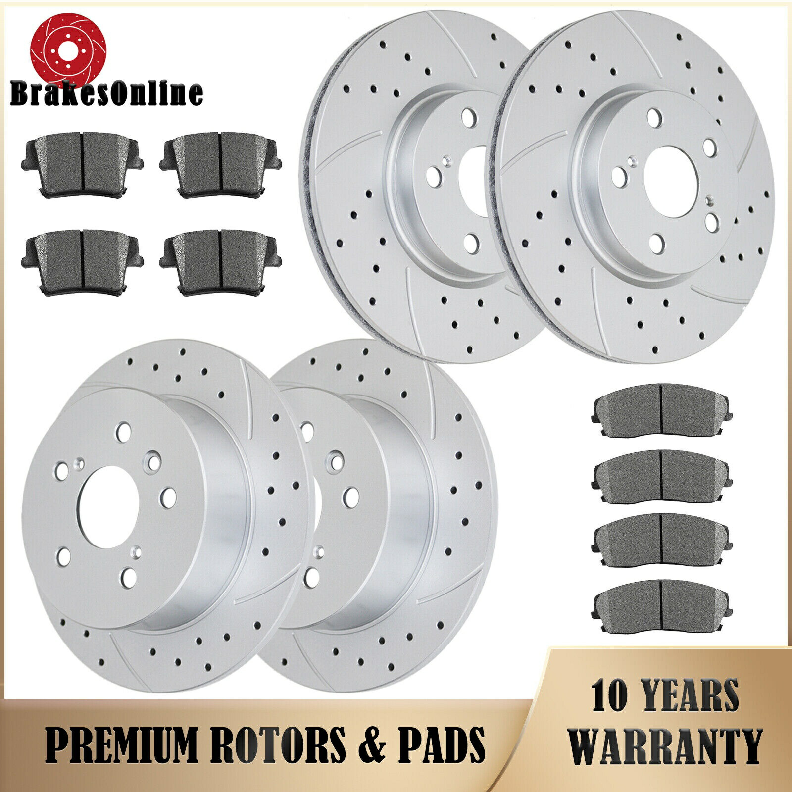 brake disc rotor 296mmフロント＆281mmリアブレーキローターパッドはトヨタカムリに適していますアバロンスロット 296mm Front & 281mm Rear Brake Rotors Pads Fit for Toyota Camry Avalon Slotted【並行輸入品】