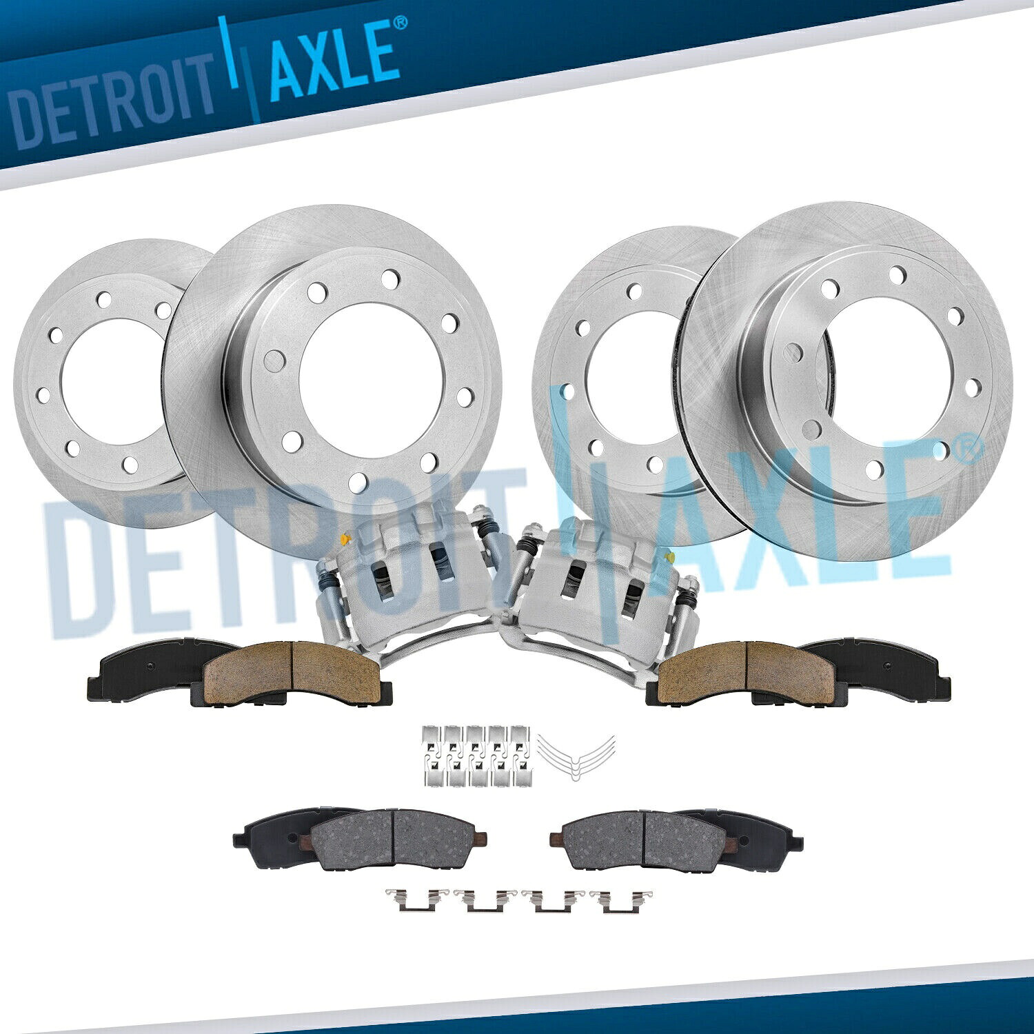 brake disc rotor 4WDフロント＆リアローターブレーキパッド + 1999-2004 F-250 F-350 SDのフロントキャリパー 4WD Front & Rear Rotors Brake Pads + Front Calipers for 1999-2004 F-250 F-350 SD【並行輸入品】