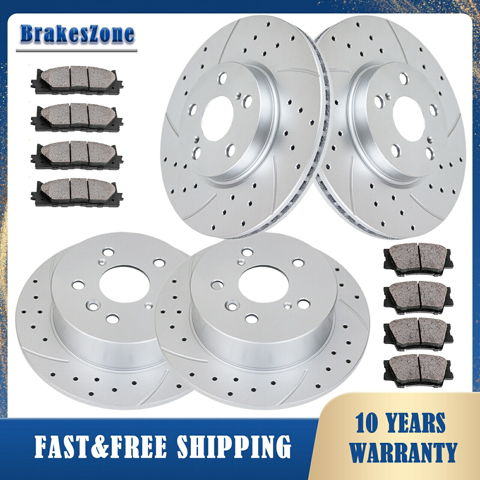 brake disc rotor トヨタアバロン2013-2018 296mmフロント281mmリアブレーキローターとパッドキットに適しています Fit for Toyota Avalon 2013-2018 296mm Front 281mm Rear Brake Rotors and Pads Kit【並行輸入品】