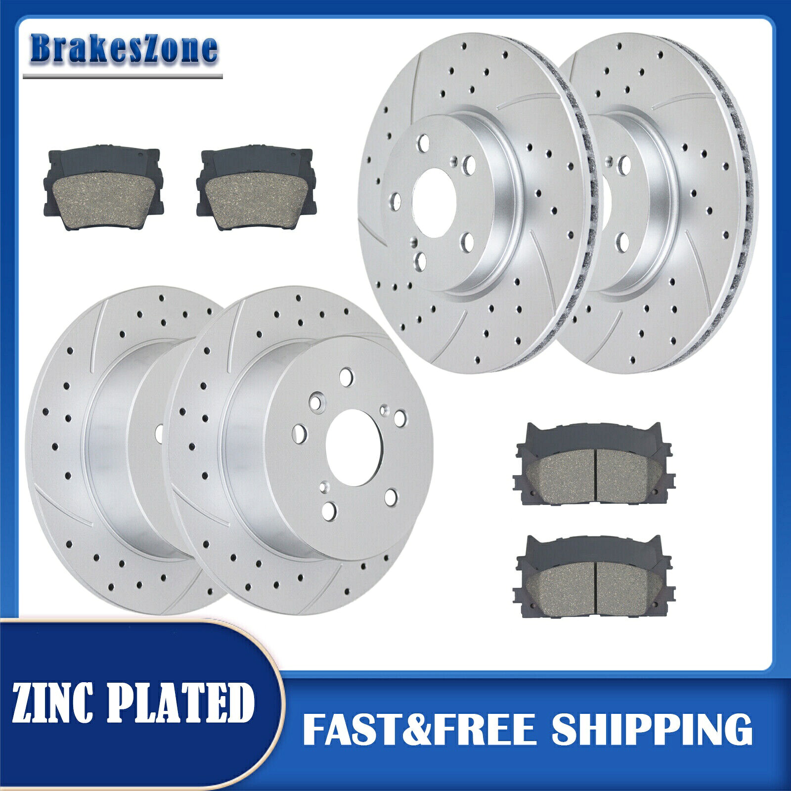 brake disc rotor 2013年2014年から2018年のトヨタアバロンブレーキキットのドリルフロントリアブレーキローターパッド Drilled Front Rear Brake Rotors Pads for 2013 2014-2018 Toyota Avalon Brakes Kit【並行輸入品】