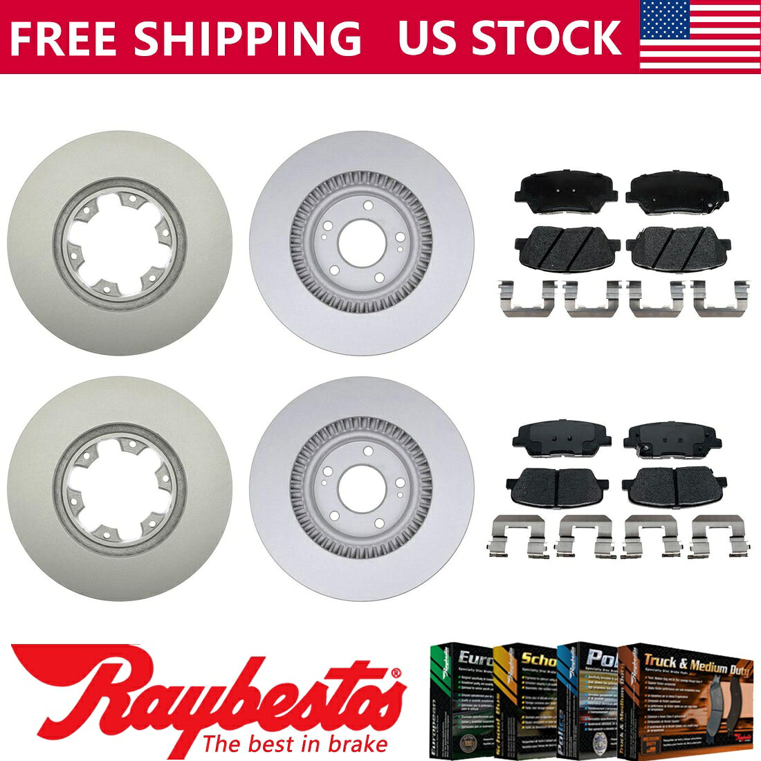 brake disc rotor 2014-2015 Kia Sorentoフロントリアキットコーティングローターセラミックパッド - レイベスト Fits 2014-2015 Kia Sorento Front Rear Kit Coated Rotors Ceramic Pads - Raybestos【並行輸入品】｜Us Custom Parts Shop USDM