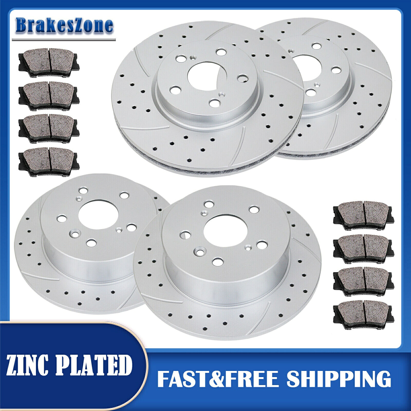 brake disc rotor トヨタのフロントリアブレーキローターとパッドアバロンドリルスロットスロットブレーキキット Front Rear Brake Rotors and Pads for Toyota Avalon Drilled Slotted Brakes Kit【並行輸入品】