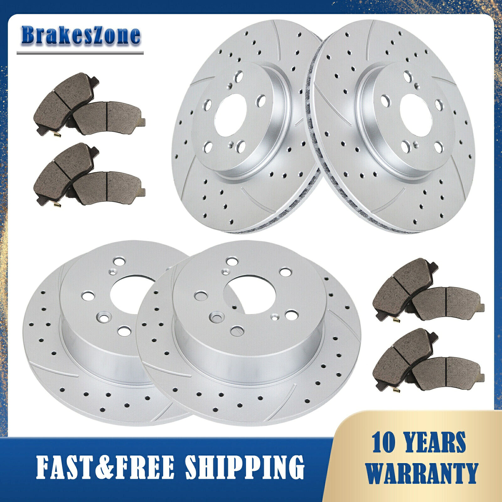 brake disc rotor 296mmフロント＆281mmリアブレーキローターパッドは、トヨタカムリレクサスES300Hにフィットします 296mm Front & 281mm Rear Brake Rotors Pads Fit for Toyota Camry Lexus ES300H【並行輸入品】