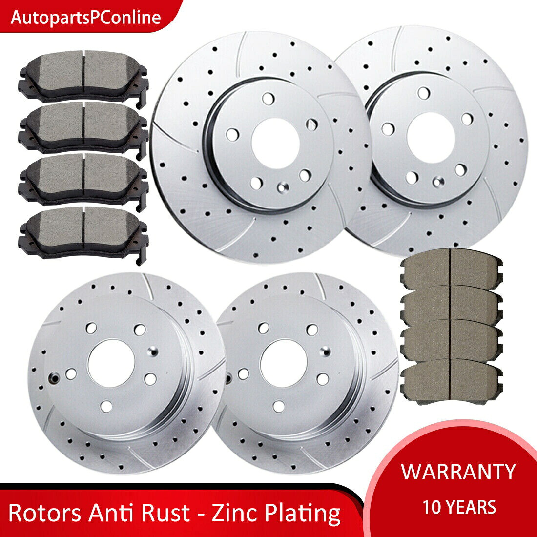 brake disc rotor シボレーequinox GMC地形用のフロントリアドリルスロットローターブレーキパッド Front Rear Drilled Slotted Rotors Brake Pads for Chevrolet Equinox GMC Terrain【並行輸入品】