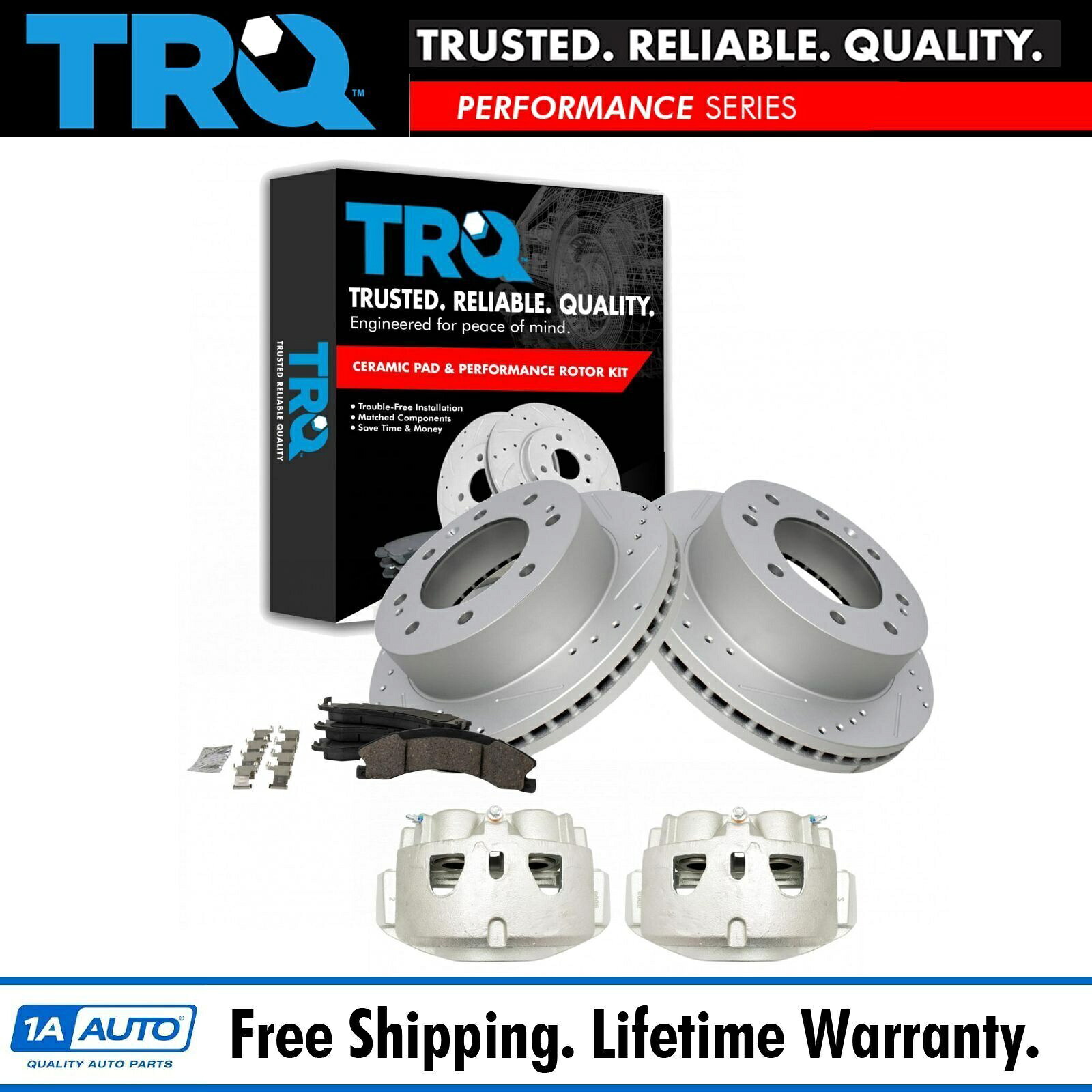 brake disc rotor TRQフロントセラミックブレーキパッドパフォーマンスローターとシボレーGMC用キャリパー TRQ Front Ceramic Brake Pad Performance Rotor & Calipers for Chevy GMC【並行輸入品】