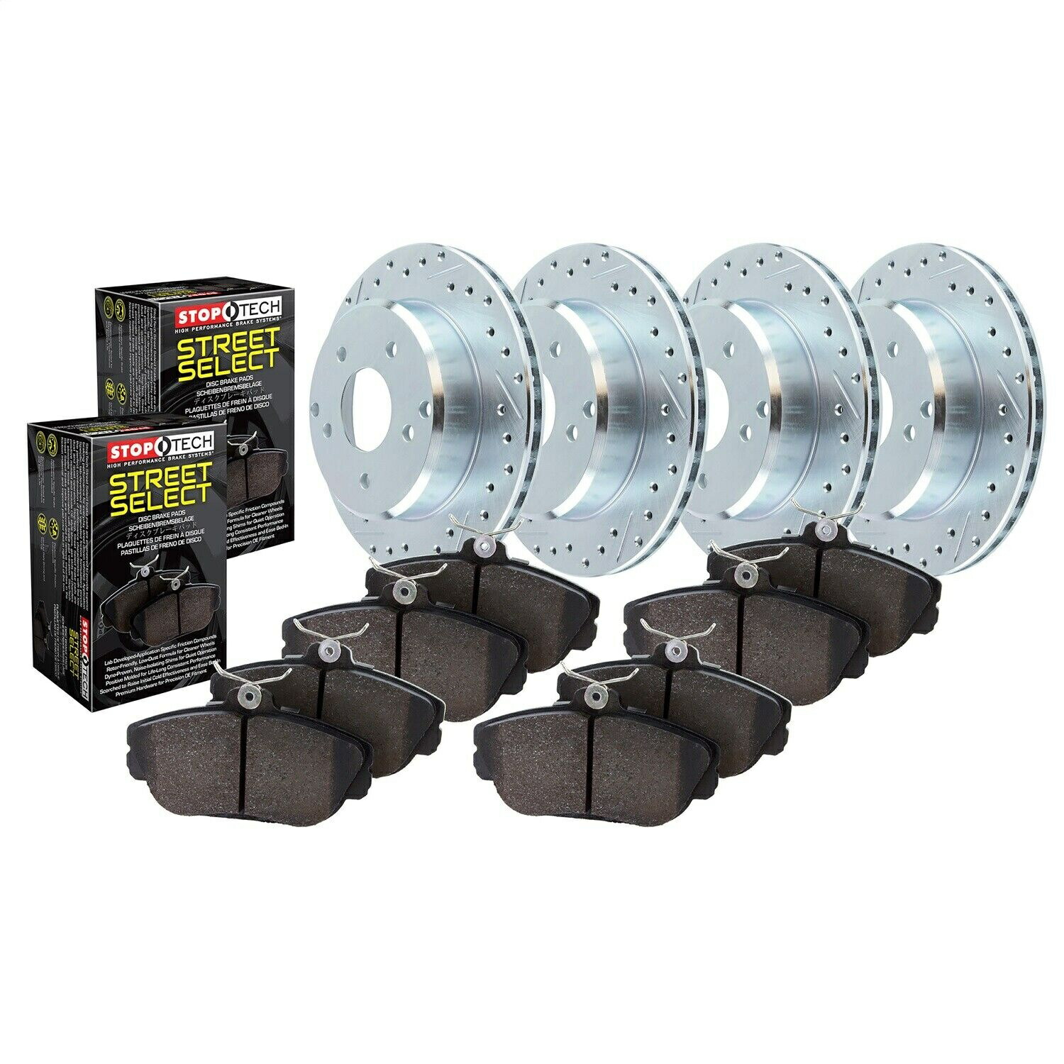 brake disc rotor STOPTECH 925.63014 SELECT-4ホイールブレーキキットw/クロスドリルおよびスロットローター付きローター StopTech 925.63014 Select-4 Wheel Brake Kit w/Cross-Drilled And Slotted Rotors【並行輸入品】