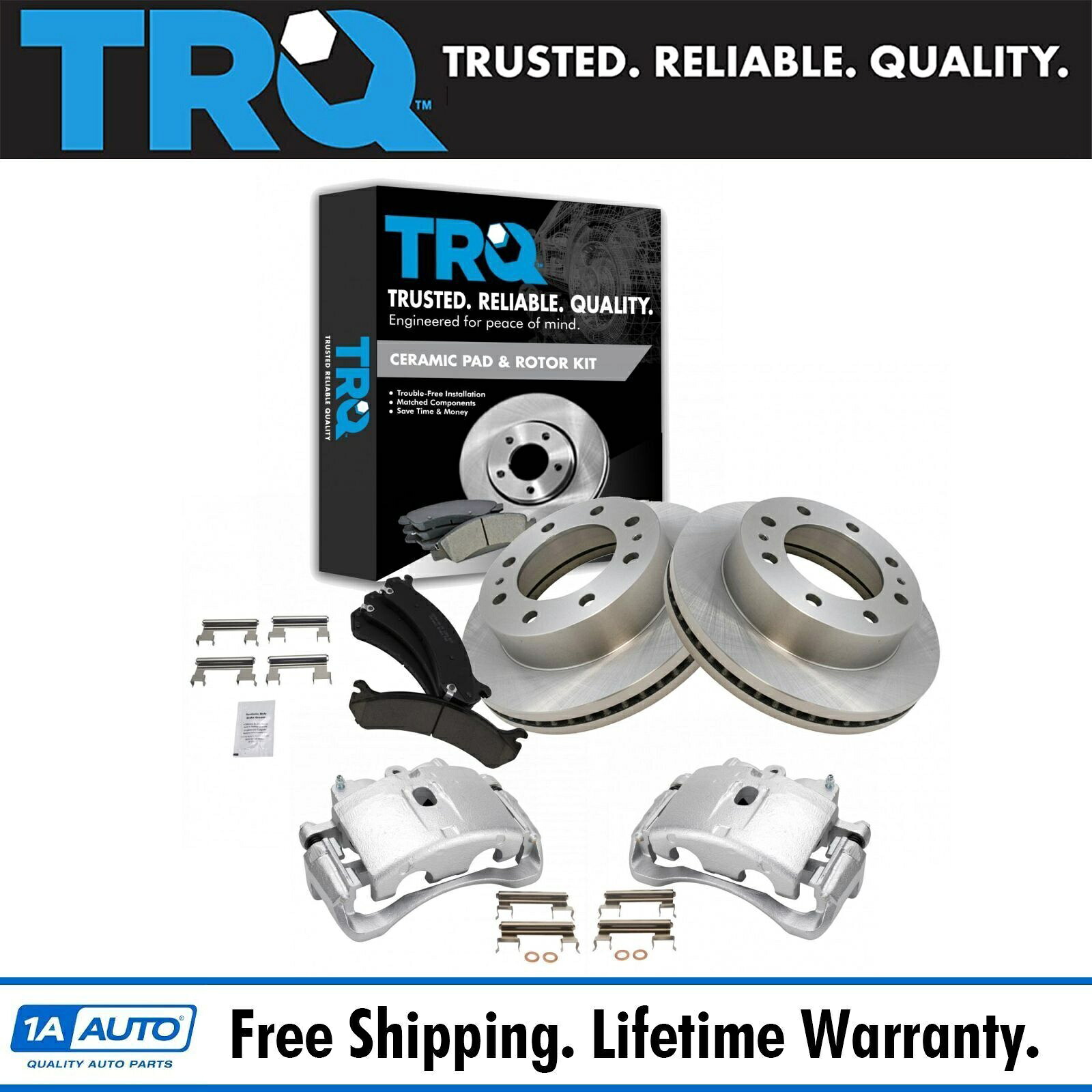 brake disc rotor TRQフロントブレーキキャリパーセラミックパッドとローターに雪崩エクスプレスシルバラード TRQ Front Brake Calipers Ceramic Pads & Rotors Fits Avalanche Express Silverado【並行輸入品】