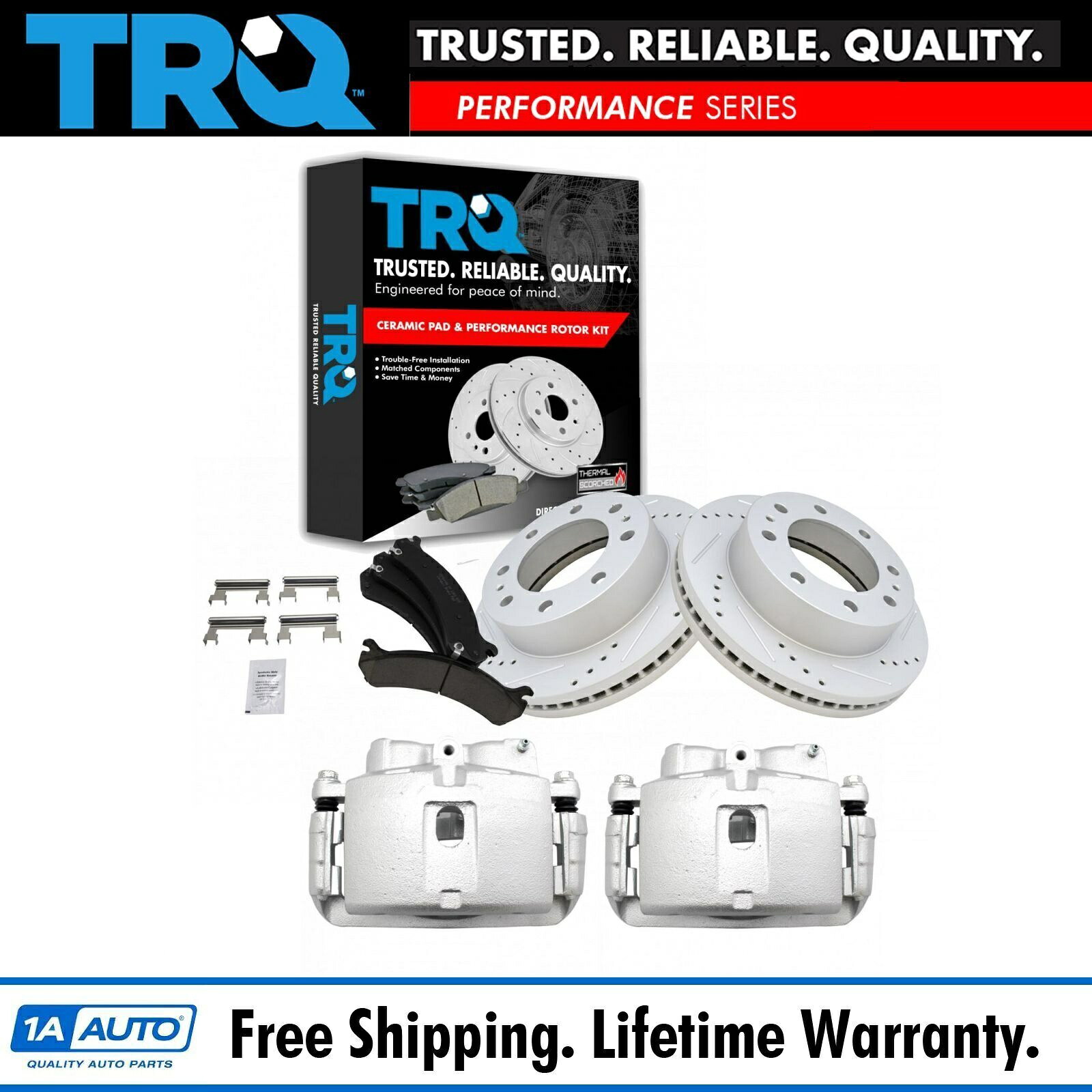 brake disc rotor TRQフロントブレーキキャリパーセラミックパッドとローターに雪崩エクスプレスシルバラード TRQ Front Brake Calipers Ceramic Pads & Rotors Fits Avalanche Express Silverado【並行輸入品】