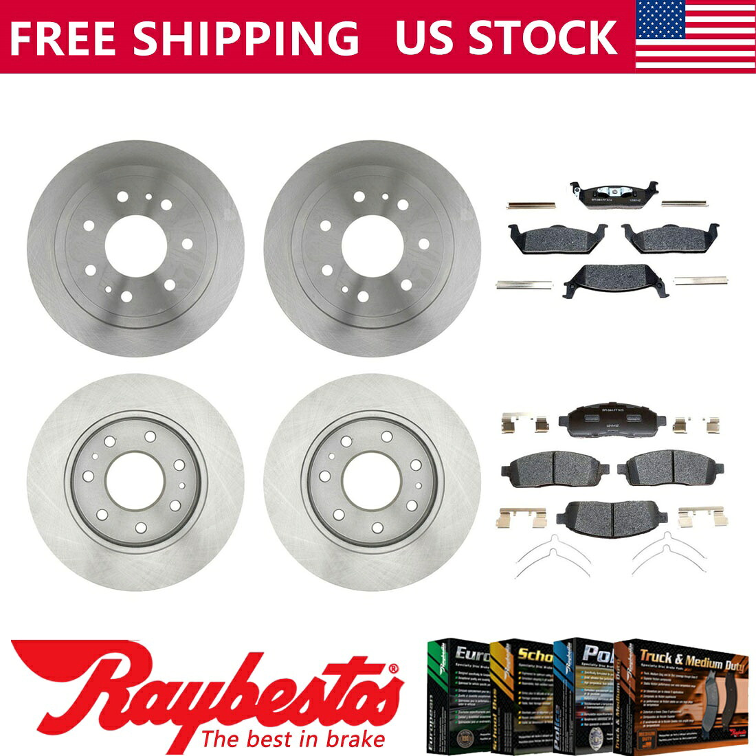 brake disc rotor 2009年フォードF -150フロントリアブレーキローターとメタリックブレーキパッド - レイベスト For 2009 Ford F-150 Front Rear Brake Rotors & Metallic Brake Pads - Raybestos【並行輸入品】