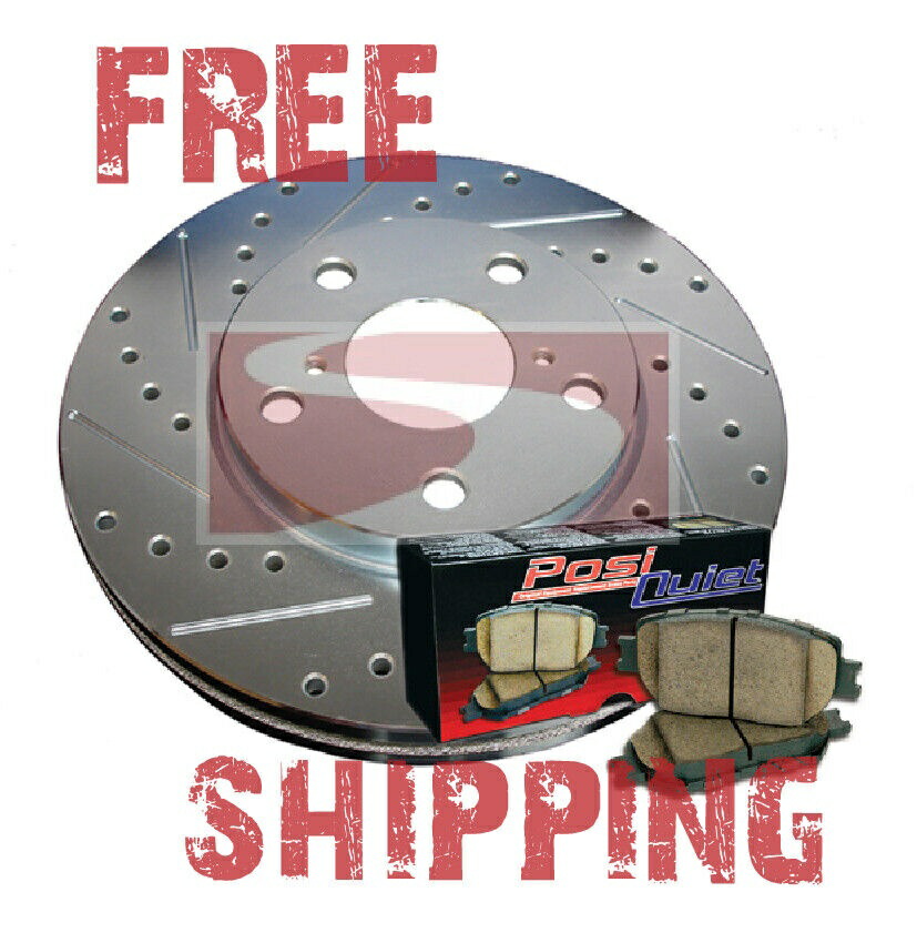 brake disc rotor （F＆R）トップブレーキドリルスロットブレーキローター + POSI静かなパッドTBRP93592 (F&R) TopBrakes Drill Slot Brake Rotors + POSI QUIET Pads TBRP93592【並行輸入品】