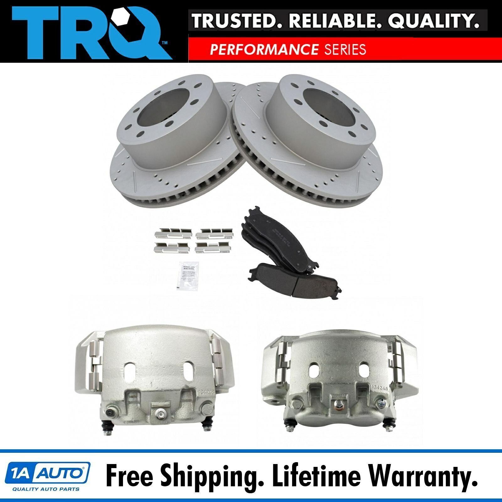 brake disc rotor TRQフロントメタリックパッドパフォーマンスローターとドッジラムピックアップ用のキャリパーキット TRQ Front Metallic Pads Performance Rotors & Caliper Kit for Dodge Ram Pickup【並行輸入品】