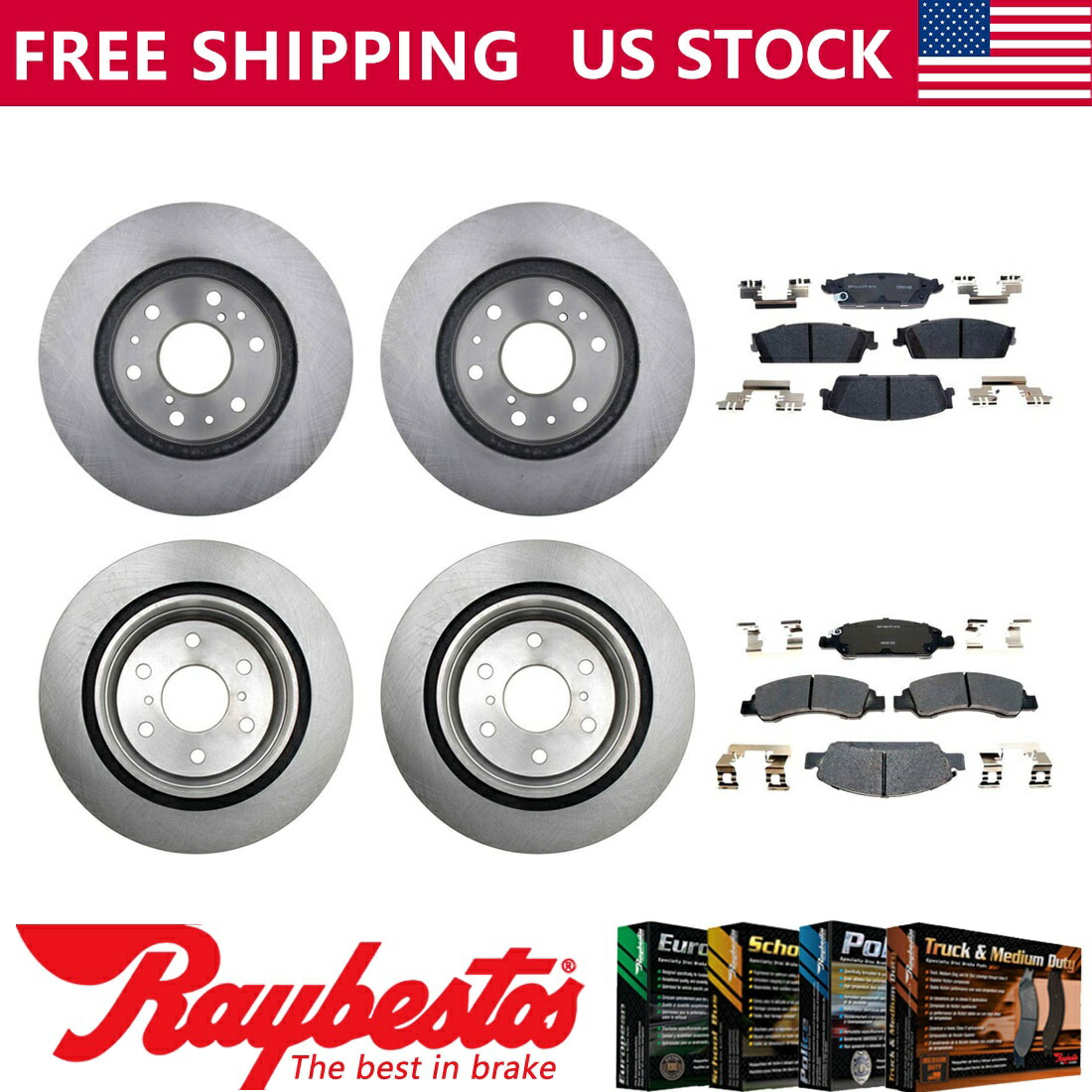 brake disc rotor 2008年のCadillac Escalade Extフロントリアブレーキローターとセラミックブレーキパッド For 2008 Cadillac Escalade EXT Front Rear Brake Rotors & Ceramic Brake Pads【並行輸入品】