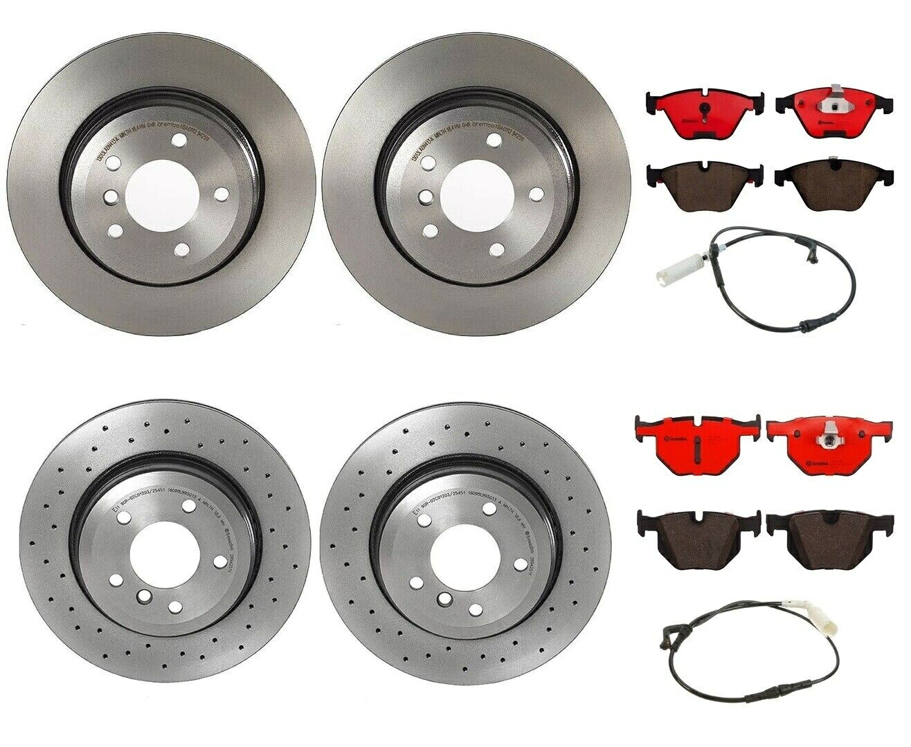 brake disc rotor BREMBOフロントおよびリアブレーキキットディスクローターBMW E60 A/T用セラミックパッドセンサー Brembo Front and Rear Brake Kit Disc Rotors Ceramic Pads Sensors For BMW E60 A/T【並行輸入品】