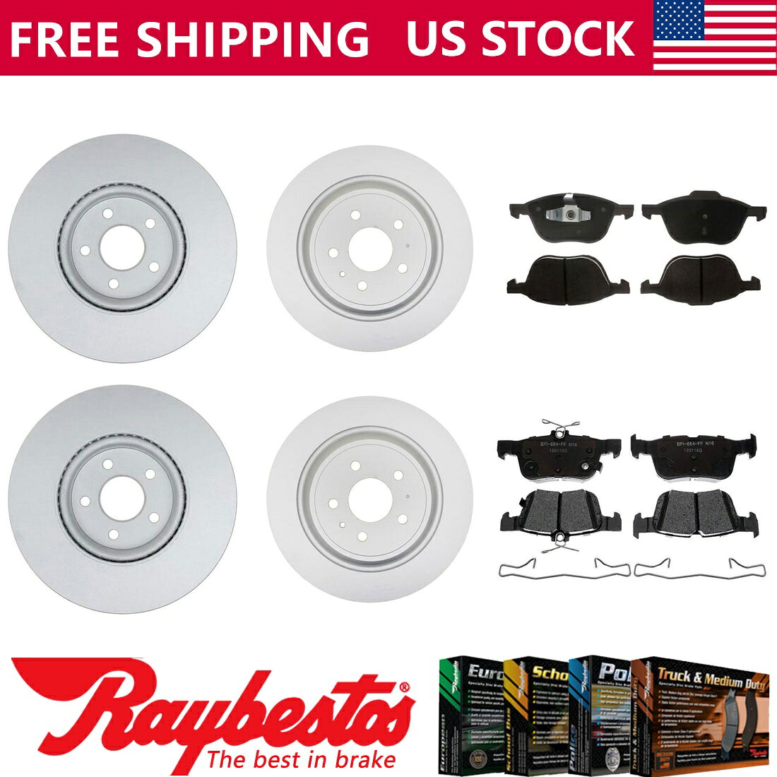 brake disc rotor 2019フォードエスケープフロントリアキットコーティングブレーキローターセラミックパッド-raybestos Fits 2019 Ford Escape Front Rear Kit Coated Brake Rotors Ceramic Pads -Raybestos【並行輸入品】