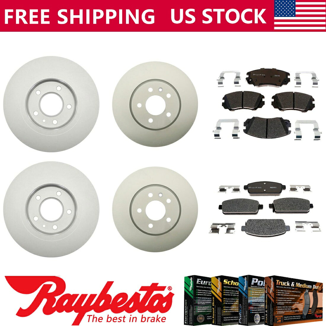 brake disc rotor 2014キャデラックELRフロントリアコーティングブレーキローターとセラミックパッド - レイベスト Fits 2014 Cadillac ELR Front Rear Coated Brake Rotors & Ceramic Pads - Raybestos【並行輸入品】
