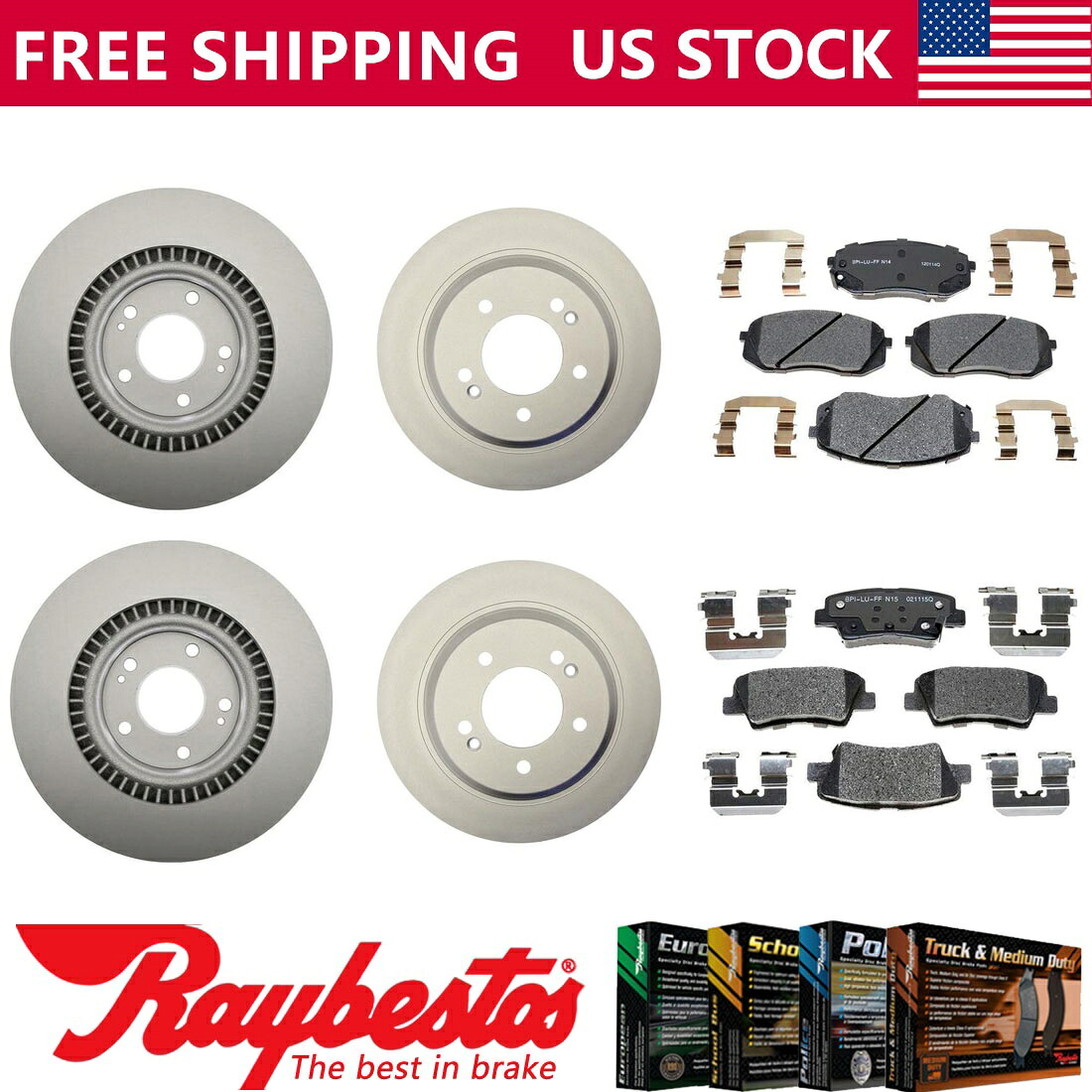 brake disc rotor Kia Cadenza 2016 2014フロントリアキットコーティングローターセラミックパッド - レイベスト Fits Kia Cadenza 2016 2014 Front Rear Kit Coated Rotors Ceramic Pads - Raybestos【並行輸入品】