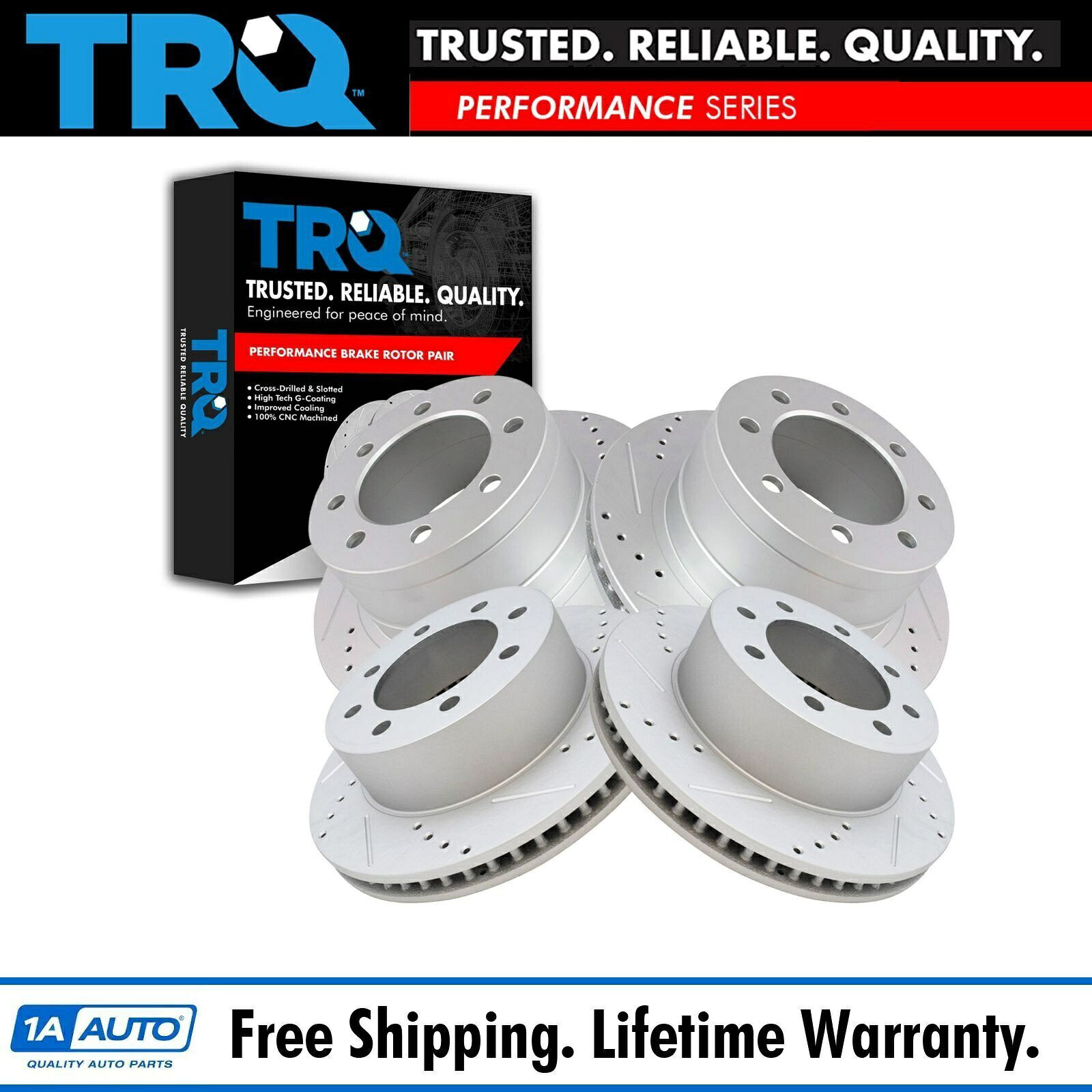 brake disc rotor TRQ 4PCフロント＆リアパフォーマンスドリルド＆スロットGコーティングディスクブレーキローターキット TRQ 4pc Front & Rear Performance Drilled & Slotted G-Coated Disc Brake Rotor Kit【並行輸入品】