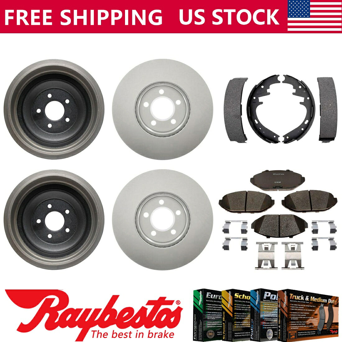 brake disc rotor 1998年から2002年のリンカーンタウンカーコーティングブレーキローター＆パッド +ブレーキドラム＆シューズ For 1998-2002 Lincoln Town Car Coated Brake Rotors & Pads + Brake Drums & Shoes【並行輸入品】