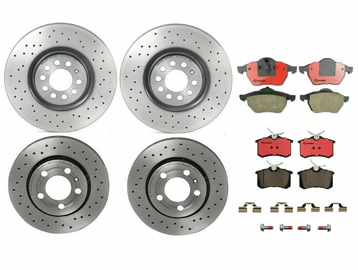 brake disc rotor フロントリアブレンボXtraブレーキキットセラミックパッドディスクローターがTT quattro用に掘削されました Front Rear Brembo Xtra Brake Kit Ceramic Pads Disc Rotors Drilled For TT Quattro【並行輸入品】