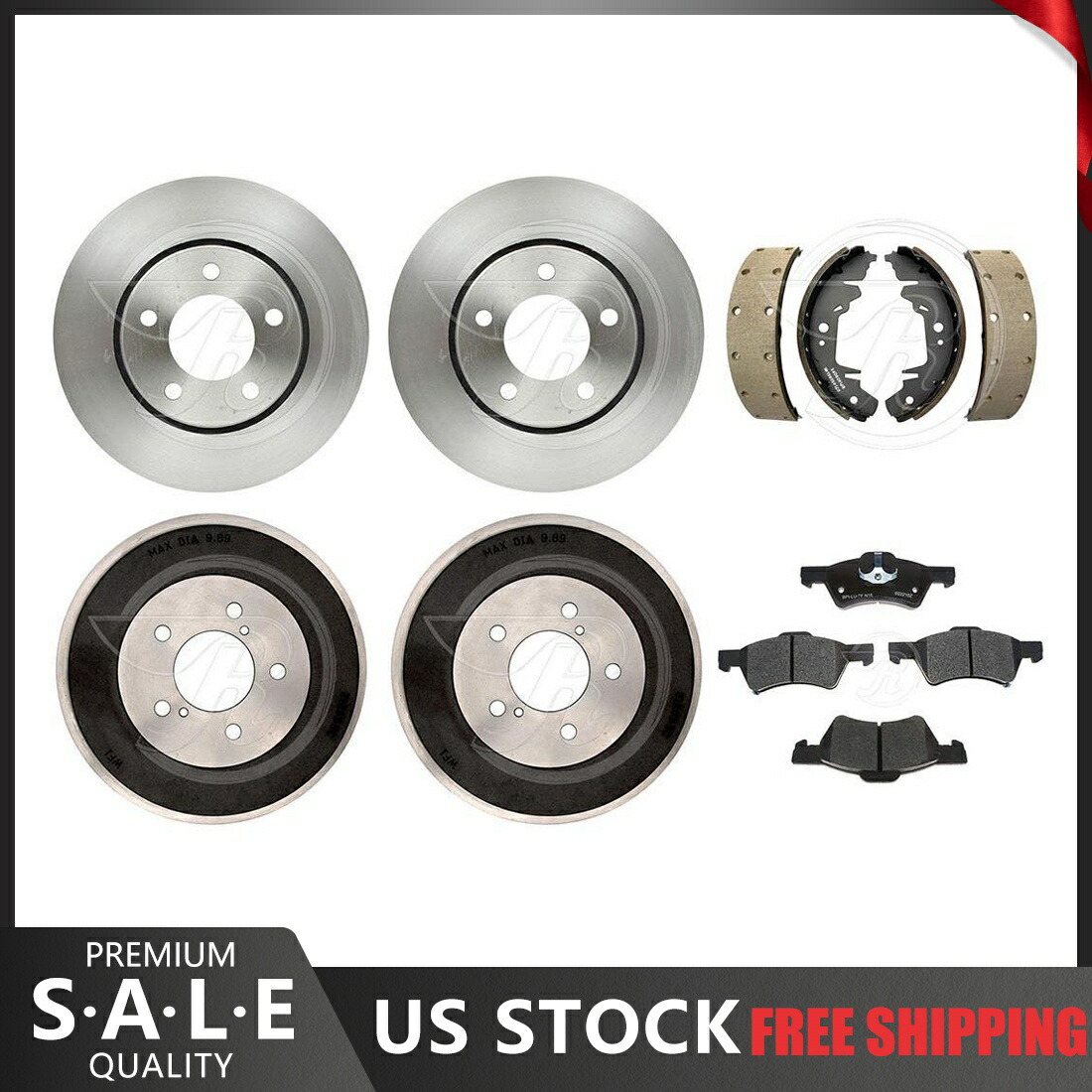 brake disc rotor 2004年から2007年のダッジキャラバンブレーキローターとセラミックパッド +ブレーキドラムと靴 For 2004-2007 Dodge Caravan Brake Rotors & Ceramic Pads + Brake Drums & Shoes【並行輸入品】
