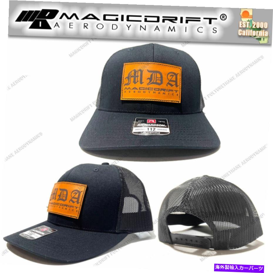 海外製 エアロパーツ マジックドリフト空力をMDAブラックスナップバックトラックトラックハットキャップレザーパッチ Magic Drift Aerodynamics MDA Black Snapback Trucker Hat Cap Leather Patched【並行輸入品】｜Us Custom Parts Shop USDM
