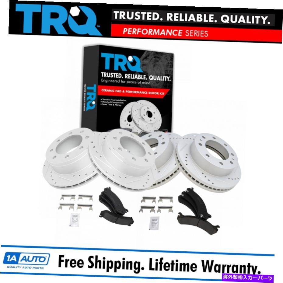 brake disc rotor TRQローター&セラミックブレーキパッドパフォーマンスドリルスロットスロットフロント&リアキット TRQ Rotor & Ceramic Brake Pad Performance Drilled Slotted Front & Rear Kit【並行輸入品】