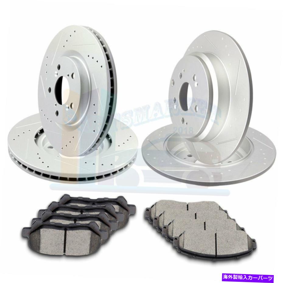 brake disc rotor 2011年から2014年の2xフロント＆2xリアディスクブレーキローターとパッドホンダオデッセイスロット 2X Front & 2X Rear Discs Brake Rotors and Pads For 2011-2014 Honda Odyssey Slot【並行輸入品】