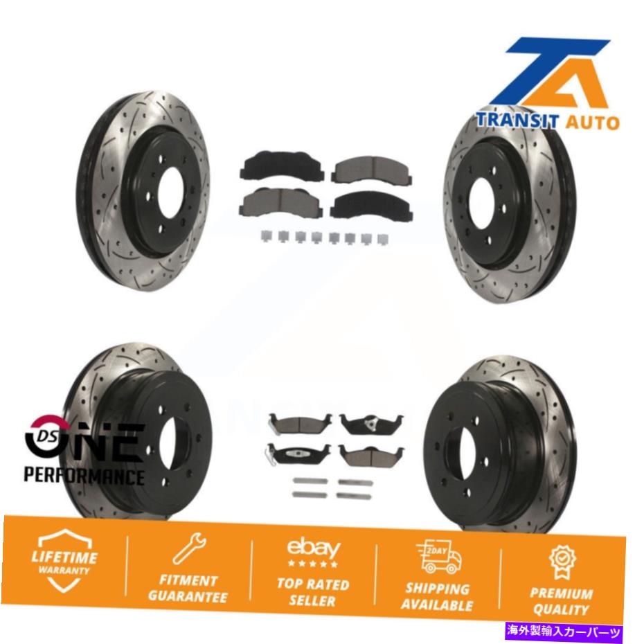 brake disc rotor Ford F-150用のフロントリアコーティングドリルドディスクブレーキローター&セラミックパッドキット Front Rear Coated Drilled Slot Disc Brake Rotor & Ceramic Pad Kit For Ford F-150【並行輸入品】