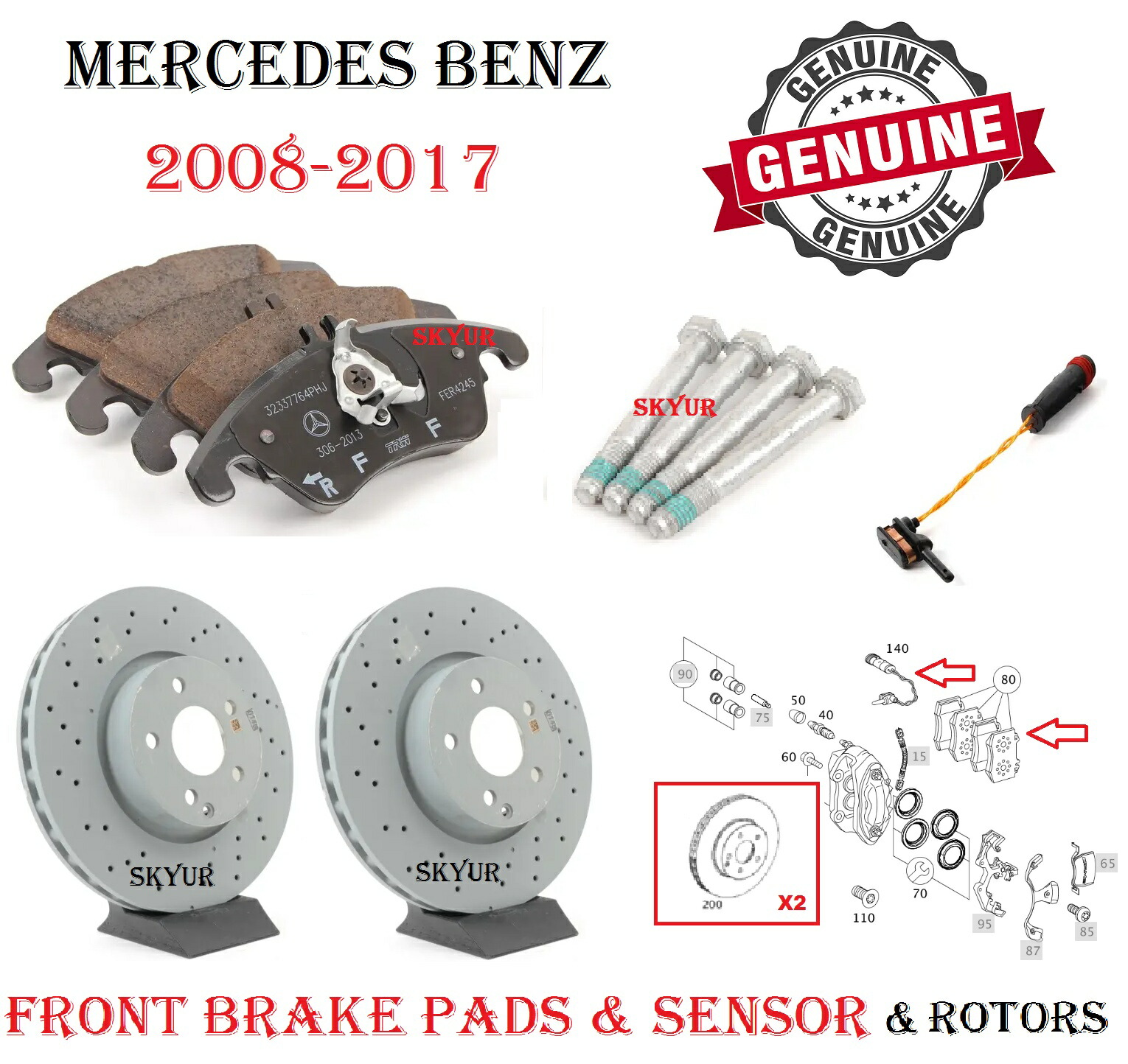 brake disc rotor メルセデスフロントブレーキパッド＆2ローターセットW/センサーC300 C350 E250 E350 400本物 Mercedes Front Brake Pad & 2 Rotors Set w/Sensor C300 C350 E250 E350 400 GENUINE【並行輸入品】｜Us Custom Parts Shop USDM