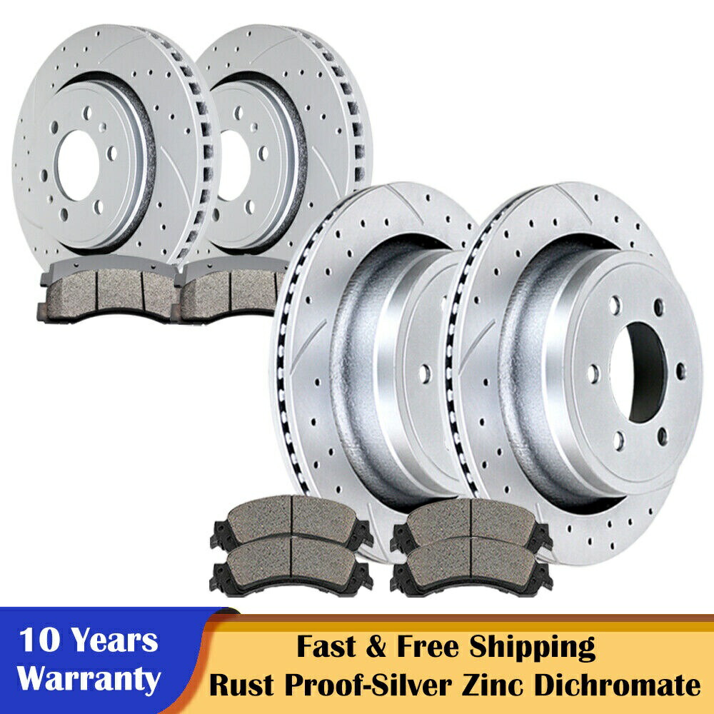 brake disc rotor フォードF-150ラプター6ラグ用のフロントリアスロットローターとブレーキパッドブレーキキット Front Rear Slotted Rotors and Brake Pads Brakes Kits for Ford F-150 Raptor 6 Lug【並行輸入品】
