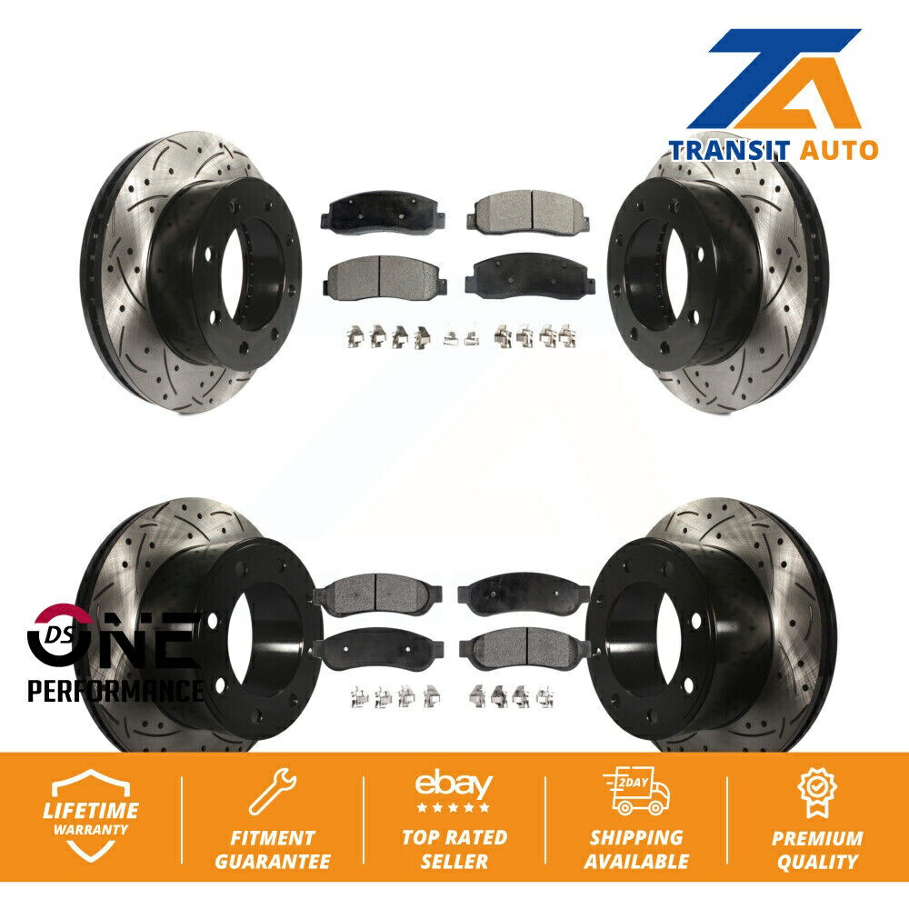 brake disc rotor フォードF-250スーパーデューティ4WD用のフロントリアドリルスロットブレーキローターセラミックパッドキット Front Rear Drill Slot Brake Rotors Ceramic Pad Kit For Ford F-250 Super Duty 4WD【並行輸入品】