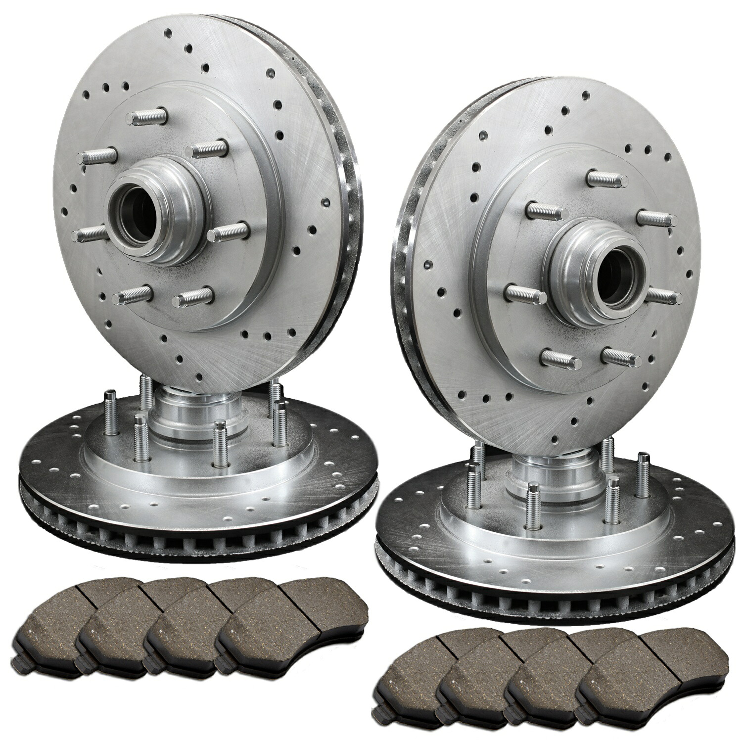 brake disc rotor [フロント＆リア] 4つのドリルブレーキローターと8つの半金属パッドATL051673 [FRONT & REAR] 4 DRILLED ONLY BRAKE ROTORS & 8 SEMI-METALLIC PADS ATL051673【並行輸入品】