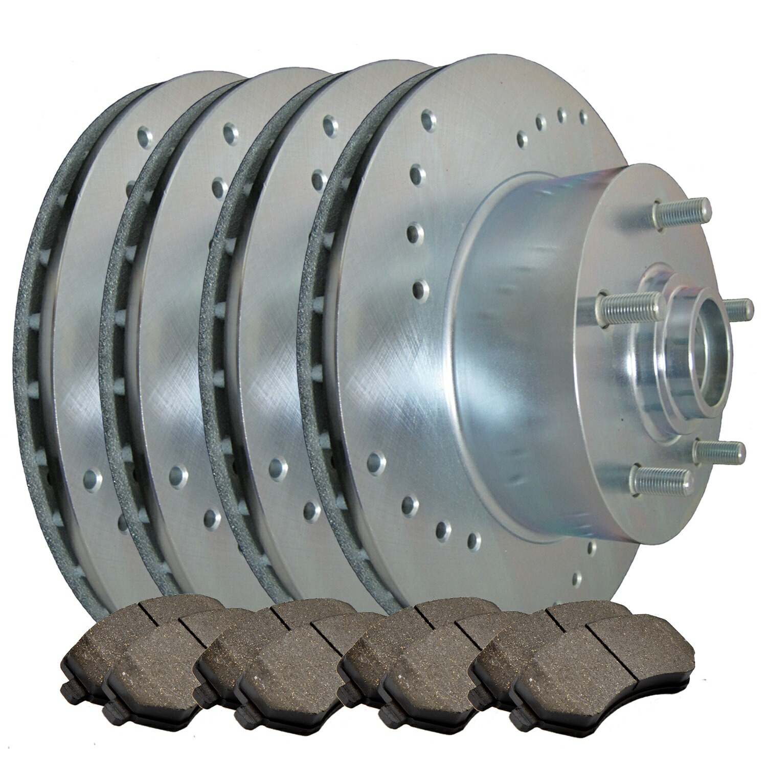 brake disc rotor [フロント＆リア] 4掘削されたブレーキローターと8個のセミメタルパッドATL051439 [FRONT & REAR] 4 DRILLED ONLY BRAKE ROTORS & 8 SEMI-METALLIC PADS ATL051439【並行輸入品】