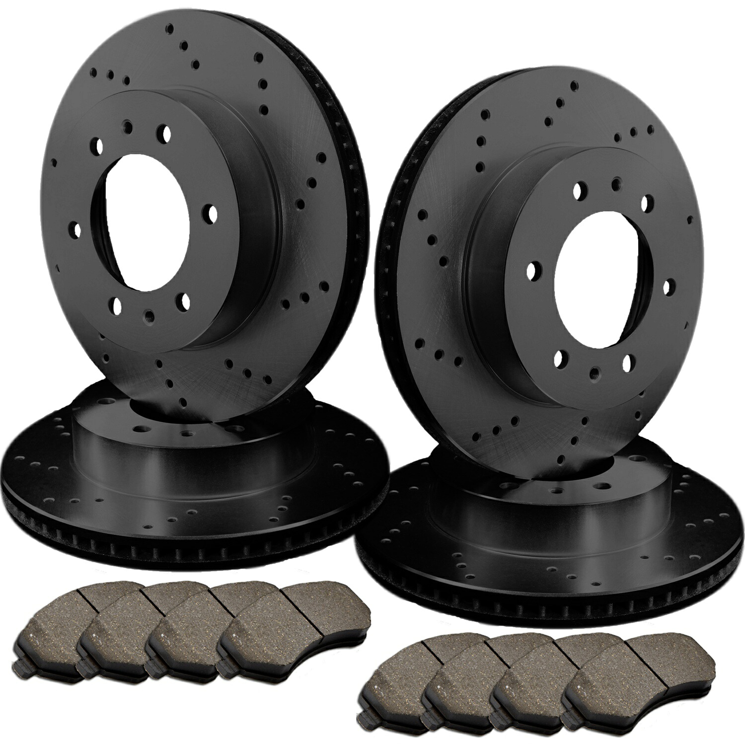 brake disc rotor [フロント＆リア] 4つのドリルブレーキローターと8つの半金属パッドATL051598 [FRONT & REAR] 4 DRILLED ONLY BRAKE ROTORS & 8 SEMI-METALLIC PADS ATL051598【並行輸入品】