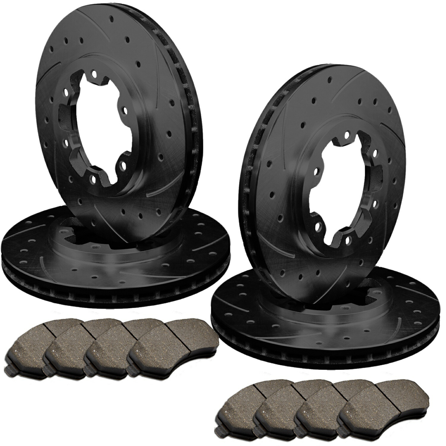 brake disc rotor [フロント＆リア] 4ドリルとスロット付きブレーキローターと8個の半金属パッドATL051613 [FRONT & REAR] 4 DRILLED & SLOTTED BRAKE ROTORS & 8 SEMI-METALLIC PADS ATL051613【並行輸入品】