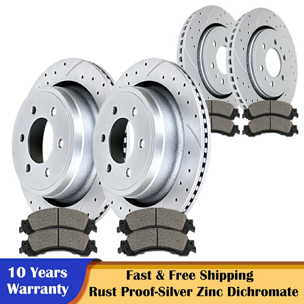 brake disc rotor 10-11フォードF-150フロントリアドリルドロットローターとブレーキパッドブレーキキット Fit 10-11 Ford F-150 Front Rear Drilled Slotted Rotors and Brake Pads Brakes Kit【並行輸入品】
