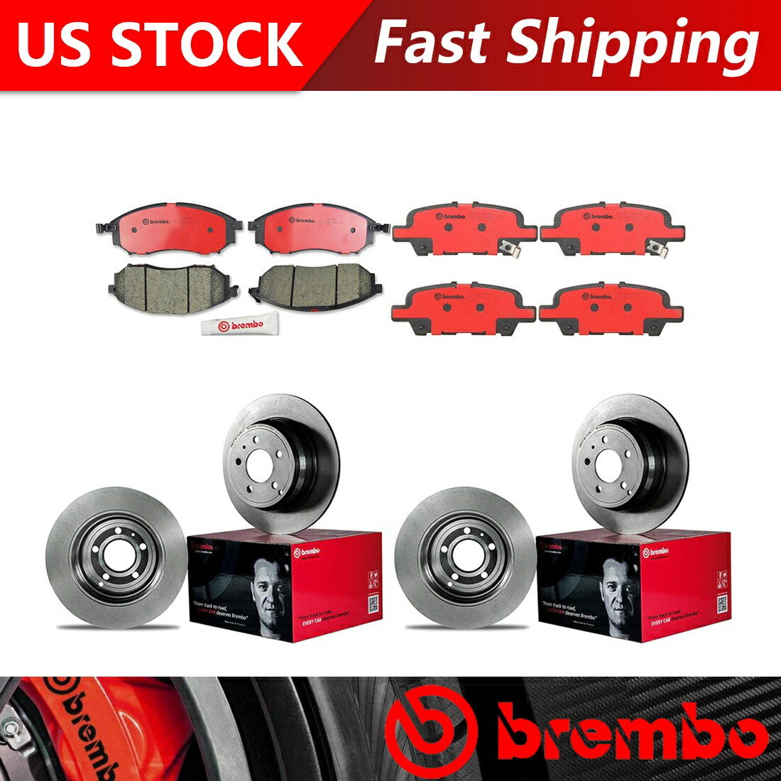 brake disc rotor 2015 Q70フロントリアキットブレーキローターとセラミックブレーキパッド - ブレンボOE Fits 2015 Q70 Front Rear Kit Brake Rotors & Ceramic Brake Pads - Brembo OE【並行輸入品】