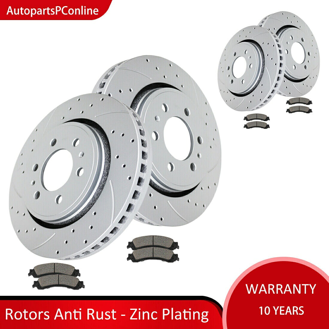 brake disc rotor フォードF-150ブレーキパッドローター用のフロントリアドリルスロットスロットブレーキローターパッドキット Front Rear Drilled Slotted Brake Rotors Pads Kit for Ford F-150 Brakes Pad Rotor【並行輸入品】