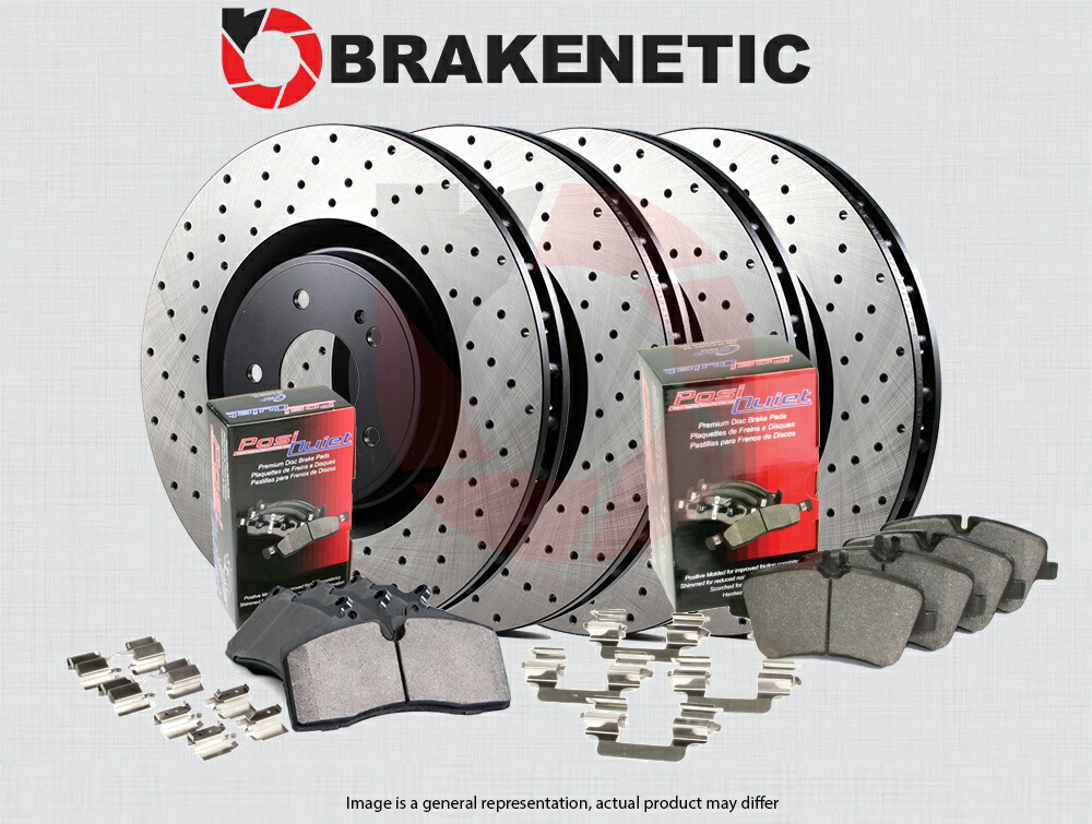 brake disc rotor [F＆R] Brakenetic Premium Drilled Brake Rotors + Posi静かなパッドBPK73387 [F&R] BRAKENETIC PREMIUM DRILLED Brake Rotors + POSI QUIET Pads BPK73387【並行輸入品】