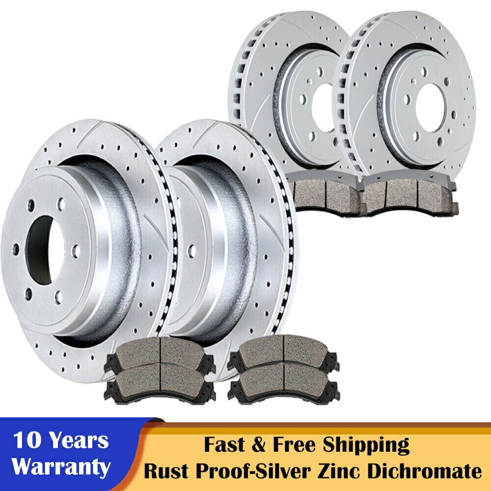 brake disc rotor フォードF-150 6ラグ用のフロントリアドリルスロットローターとブレーキパッドブレーキ Front Rear Drilled Slotted Rotors and Brake Pads Brakes for Ford F-150 6 Lugs【並行輸入品】