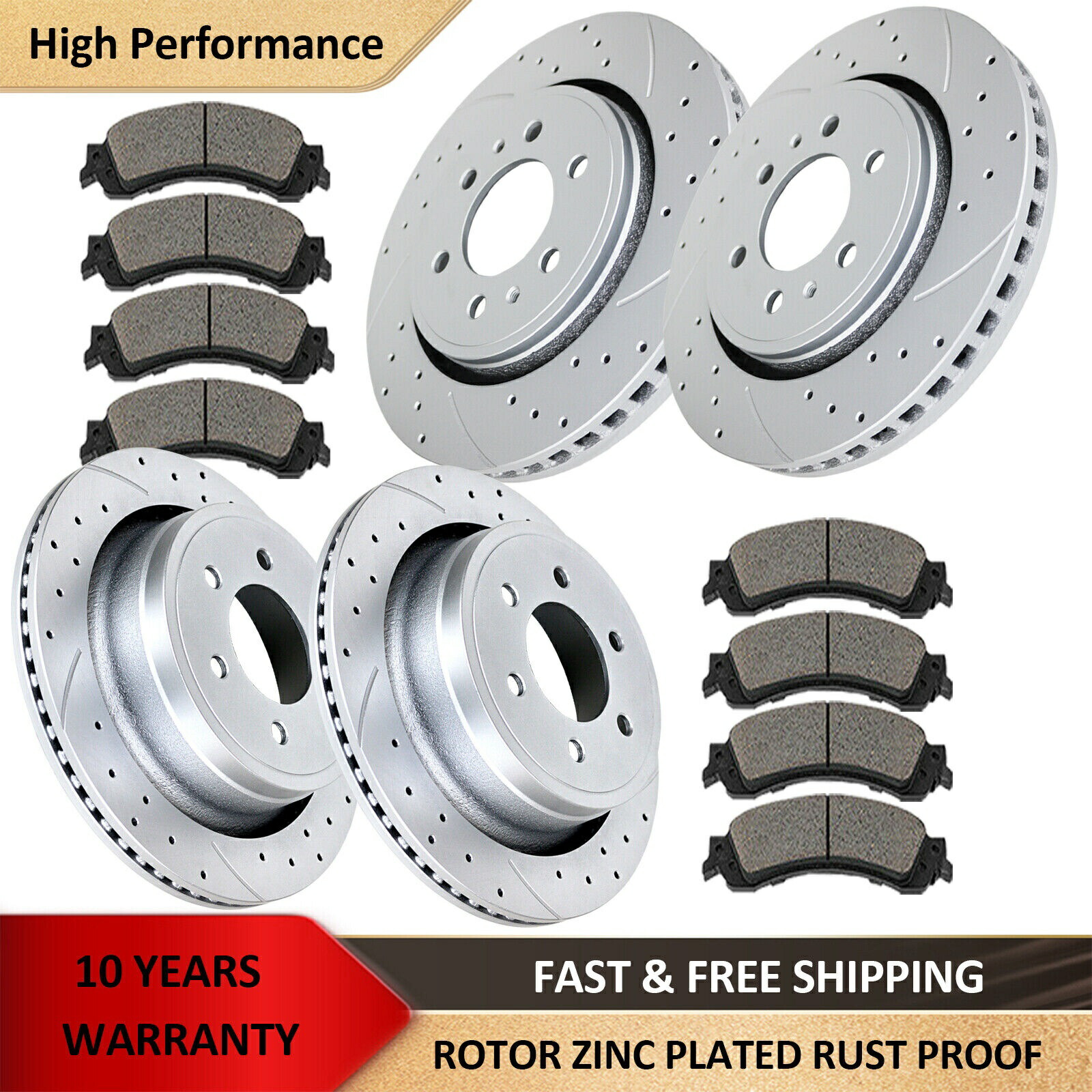 brake disc rotor Ford F-150用のフロントリアドリルスロットブレーキローターとブレーキパッドブレーキキット Front Rear Drilled Slotted Brake Rotors and Brake Pads Brakes Kit for Ford F-150【並行輸入品】