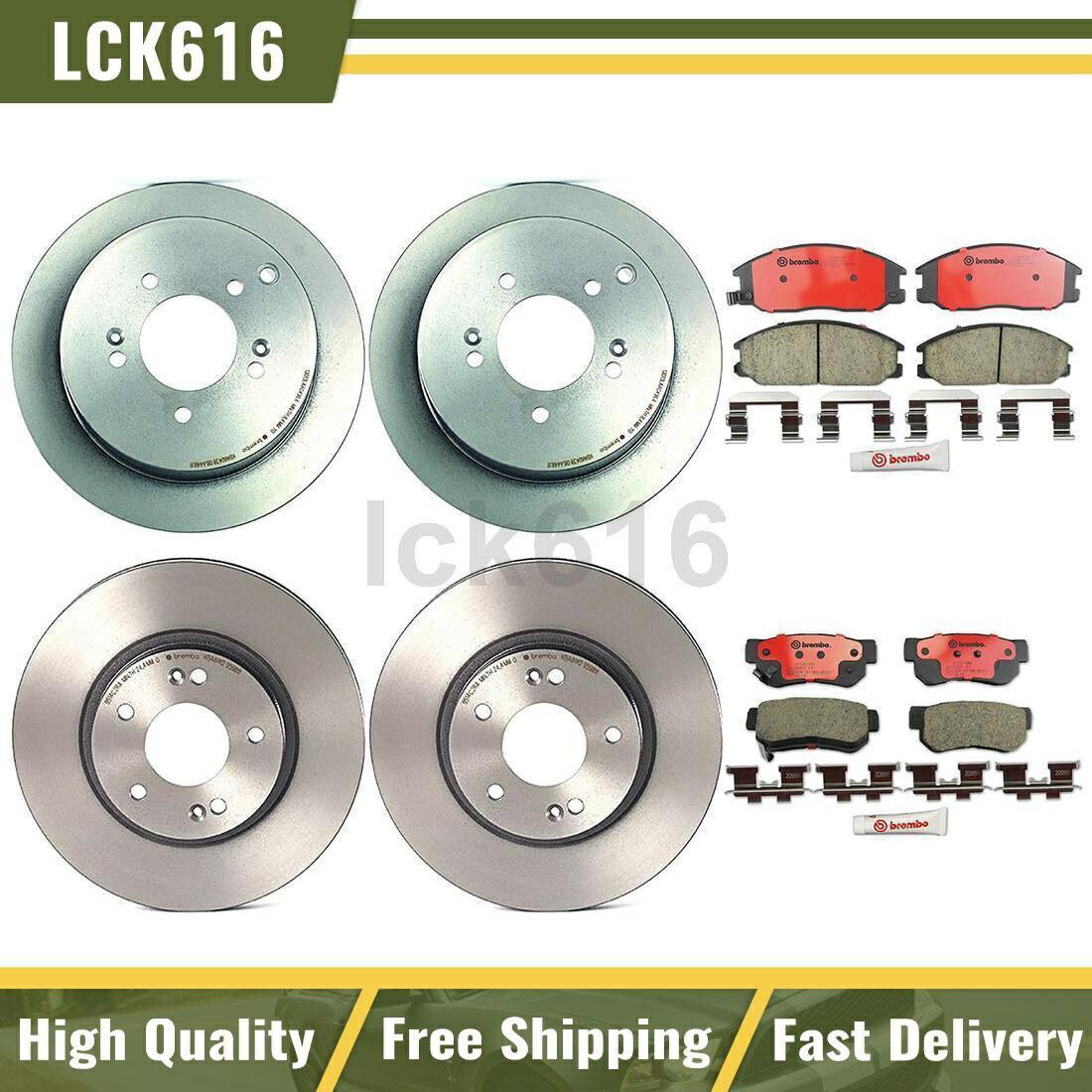 brake disc rotor 2001年から2006年のサンタフェのブレンボブレーキパッドとローターフロントリア Brembo brake pads and rotors Front Rear For 2001-2006 Santa Fe【並行輸入品】