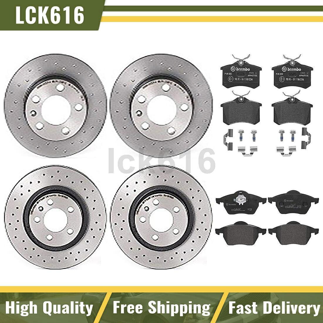 brake disc rotor 1999年から2002年のフォルクスワーゲンカブトムシのブレンボドリルドロットローターパッドフロントリア Brembo Drilled Slotted Rotors Pads Front Rear For 1999-2002 Volkswagen Beetle【並行輸入品】