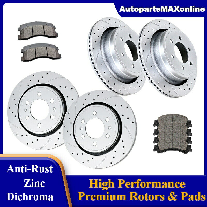brake disc rotor フォードF-150ディスクローターパッド用のフロントリアスロットローターブレーキパッドブレーキキット Front Rear Slotted Rotors Brake Pads Brakes Kits for Ford F-150 Discs Rotor Pad【並行輸入品】