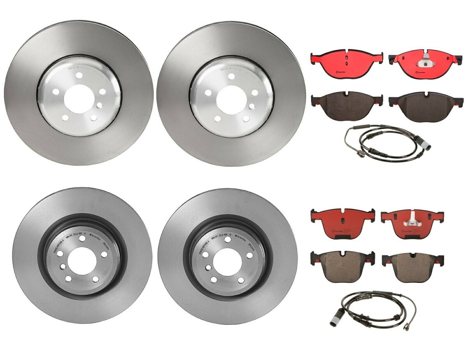 brake disc rotor BREMBOフロントおよびリアブレーキキットディスクローターBMW F01 F02用セラミックパッドセンサー Brembo Front and Rear Brake Kit Disc Rotors Ceramic Pads Sensors For BMW F01 F02【並行輸入品】