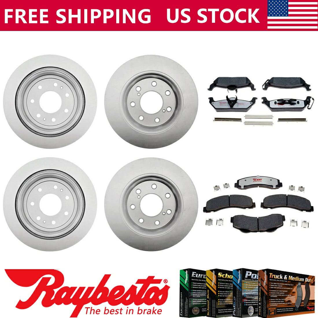brake disc rotor Ford F -150 2011 2010フロントリアコーティングブレーキローターハイブリッドパッド - レイベスト Fits Ford F-150 2011 2010 Front Rear Coated Brake Rotors Hybrid Pads - Raybestos【並行輸入品】